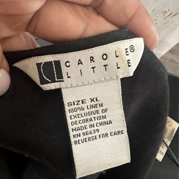 Carol Little 100% Linen Tunic Black Beaded Deep V Neckline XL Party Cocktail - Picture 11 of 11